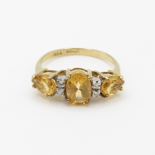 25 - 9ct gold citrine & diamond dress ring (1.9g) Size  K 1/2