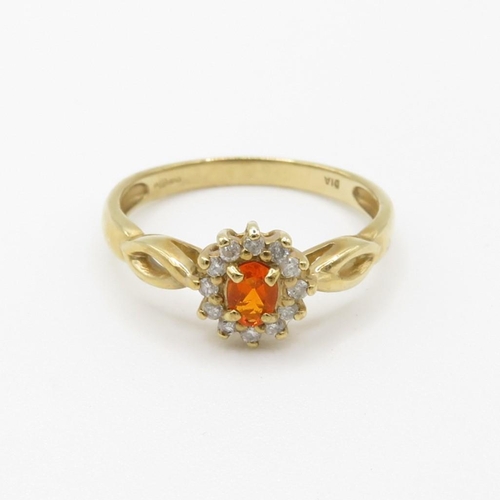 47 - 9ct gold fire opal & diamond cluster ring (1.9g) Size  N