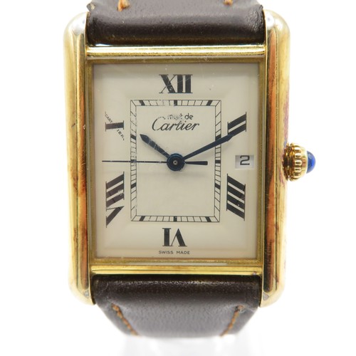 416 - Vintage Cartier Tank 925 Silver Gold Plated Watch Quartz SPARES & REPAIRS