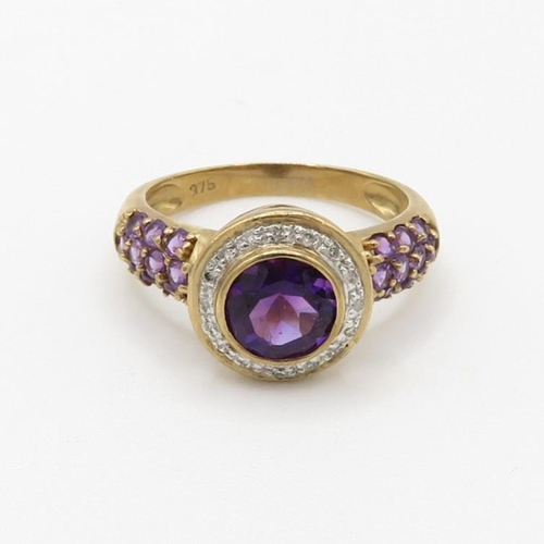 73 - 9ct gold amethyst & diamond dress ring (3.1g) Size  O