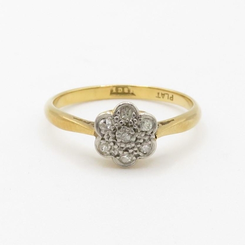 80 - 18ct gold vintage diamond floral cluster dress ring (2.4g) Size  N 1/2