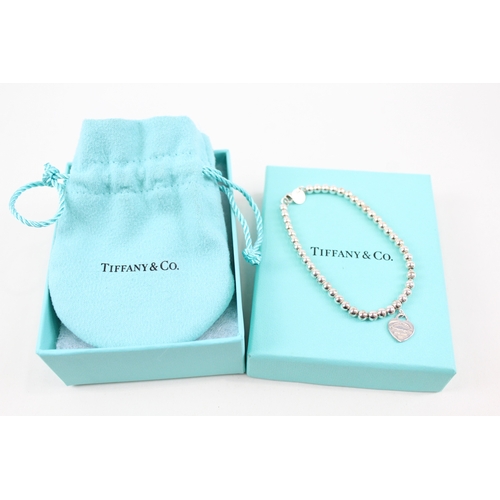 270 - Tiffany & Co Sterling Silver Beaded Bracelet w/ Enamel Heart & Box 5g