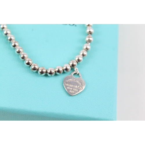 270 - Tiffany & Co Sterling Silver Beaded Bracelet w/ Enamel Heart & Box 5g
