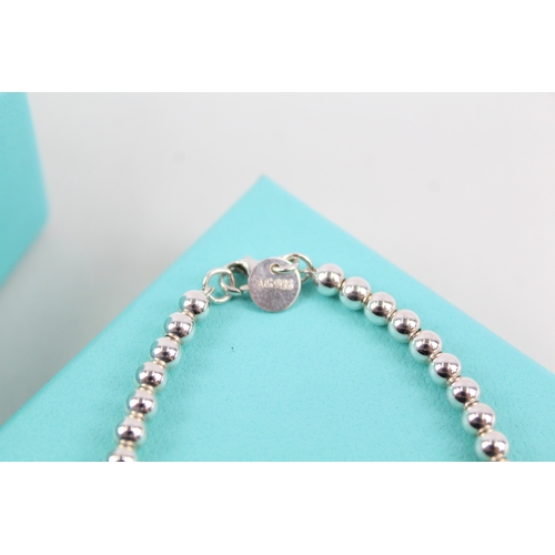 270 - Tiffany & Co Sterling Silver Beaded Bracelet w/ Enamel Heart & Box 5g