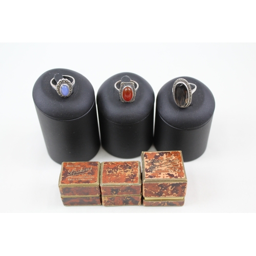 274 - Collection of Sterling Silver Art Deco Rings inc. Gemstone, Marcasite x 3 13g