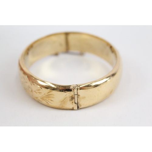 278 - Excalibur Rolled Gold Bangle inc. Safety Chain, Floral Design 21g