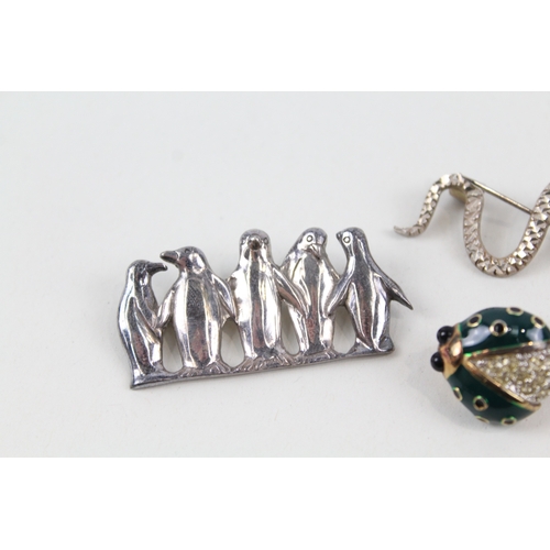282 - Collection of Sterling Silver Animal Brooches inc. Marcasite, Enamel x 6 27g