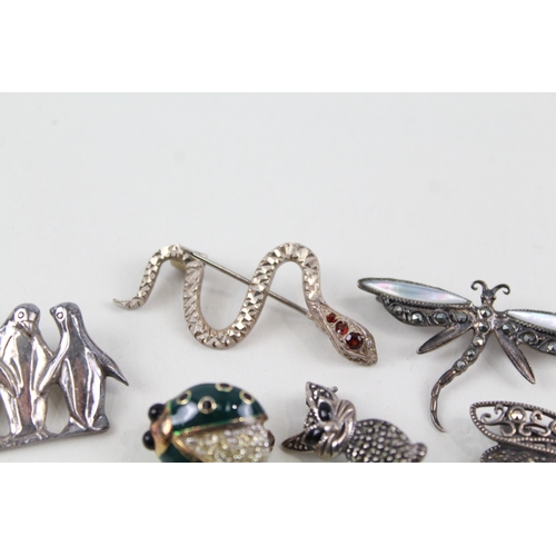 282 - Collection of Sterling Silver Animal Brooches inc. Marcasite, Enamel x 6 27g