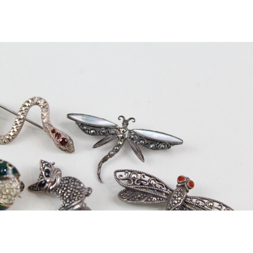282 - Collection of Sterling Silver Animal Brooches inc. Marcasite, Enamel x 6 27g