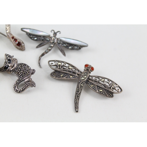 282 - Collection of Sterling Silver Animal Brooches inc. Marcasite, Enamel x 6 27g
