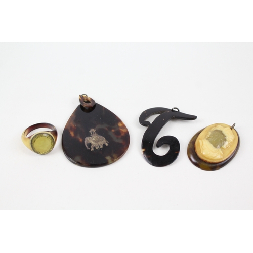 289 - Collection of Antique Tortoiseshell Jewellery inc. Silver Accent, Cameo x 4 14g