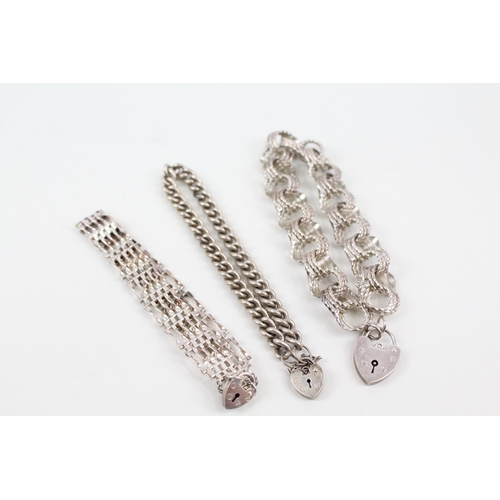 290 - Collection of Sterling Silver Bracelets inc. Heart Lock, Gate, Curb x 3 53g
