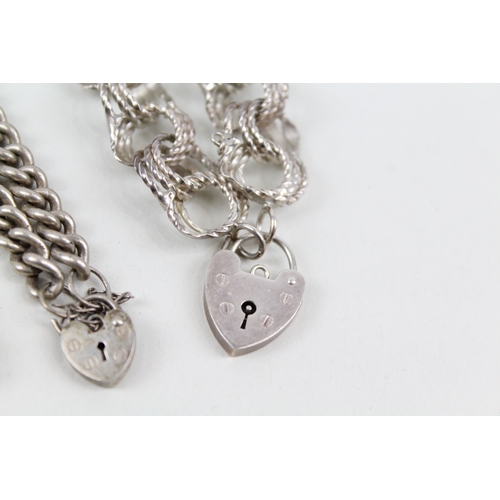 290 - Collection of Sterling Silver Bracelets inc. Heart Lock, Gate, Curb x 3 53g