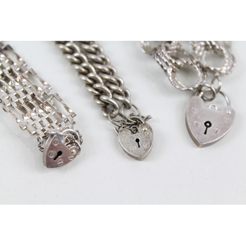 290 - Collection of Sterling Silver Bracelets inc. Heart Lock, Gate, Curb x 3 53g