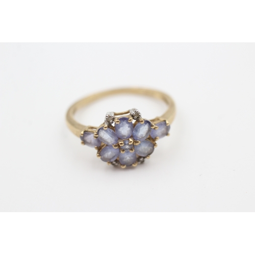 10 - 9ct gold diamond & tanzanite floral cluster ring (2.3g) Size  P