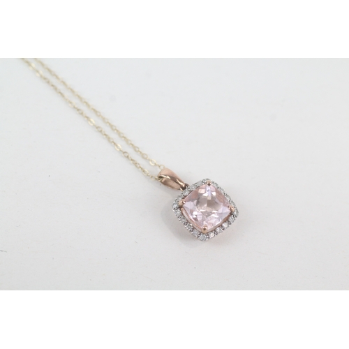 113 - 9ct gold diamond & morganite cluster pendant necklace (1.9g)