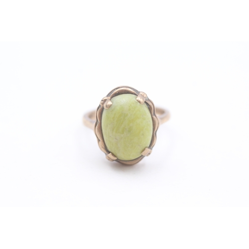 117 - 9ct rose gold vintage green conmara marble dress ring (1.8g) Size  L