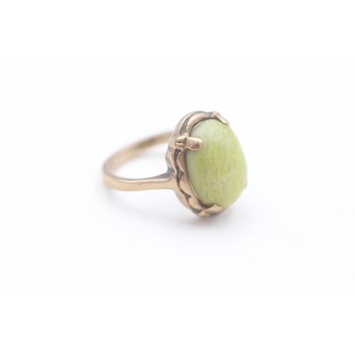 117 - 9ct rose gold vintage green conmara marble dress ring (1.8g) Size  L