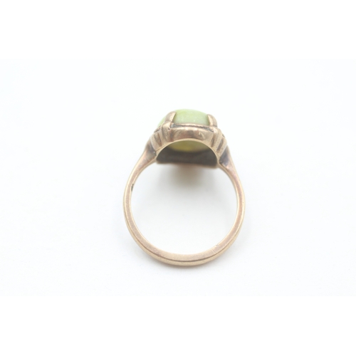 117 - 9ct rose gold vintage green conmara marble dress ring (1.8g) Size  L