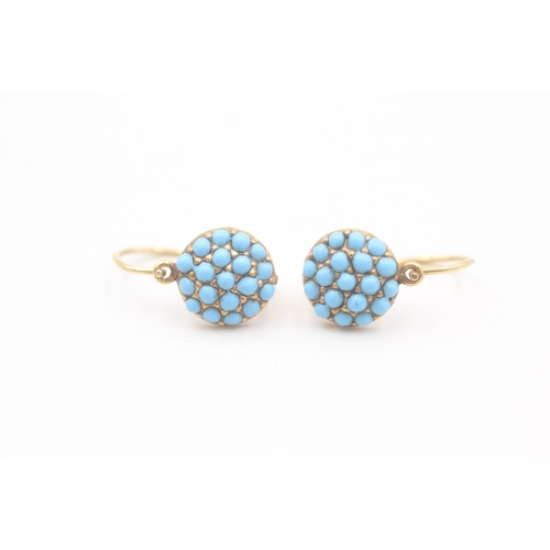 148 - 14ct gold vintage imitation turquoise set earrings (1.2g)