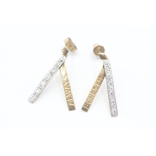 150 - 9ct white and yellow gold diamond accented line drop earrings (2.4g)