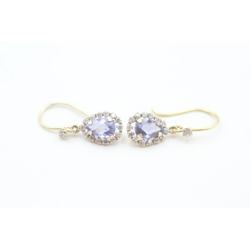 162 - 9ct gold white and blue cubic zirconia set drop earrings (0.9g)