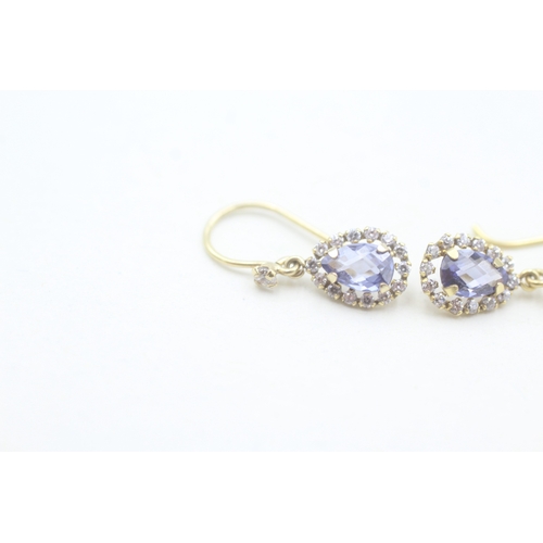 162 - 9ct gold white and blue cubic zirconia set drop earrings (0.9g)