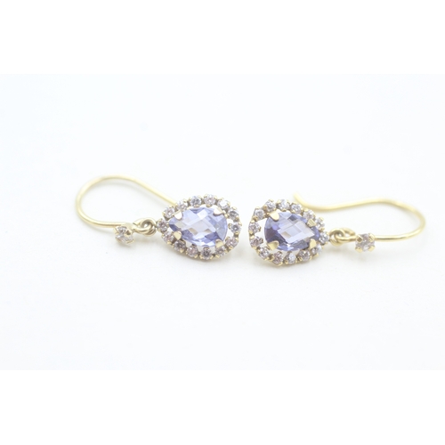 162 - 9ct gold white and blue cubic zirconia set drop earrings (0.9g)