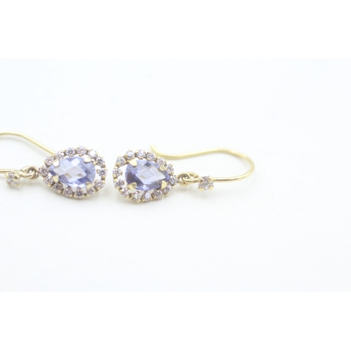 162 - 9ct gold white and blue cubic zirconia set drop earrings (0.9g)