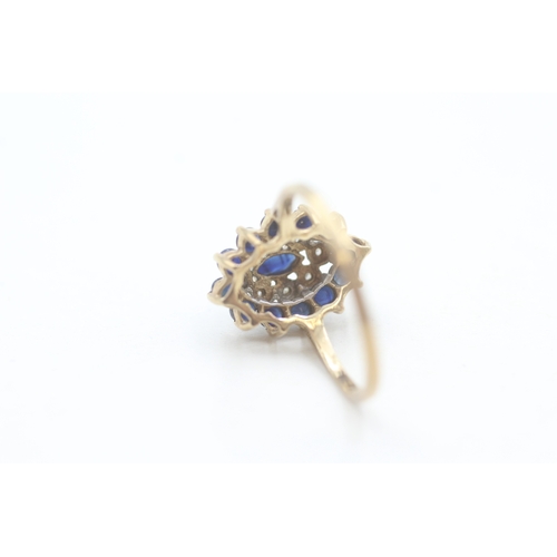 164 - 9ct gold diamond and sapphire set marquise shaped cluster ring (2.1g) Size  N