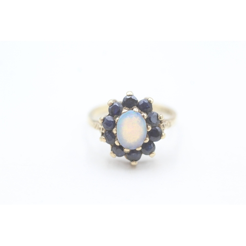 165 - 9ct gold opal and sapphire set cluster ring (2.9g) Size  M