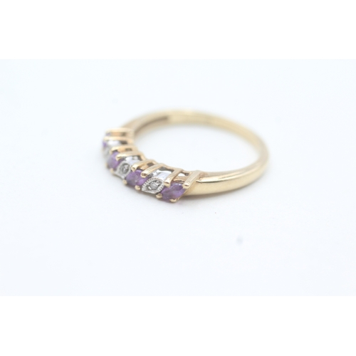 177 - 9ct gold diamond & amethyst seven stone ring (2.2g) Size  M