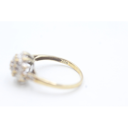 183 - 9ct gold diamond cluster ring (2.3g) Size  N 1/2