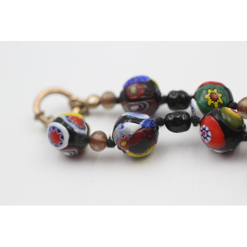 185 - 9ct gold vintage millefiori glass bead bracelet (1.8g)