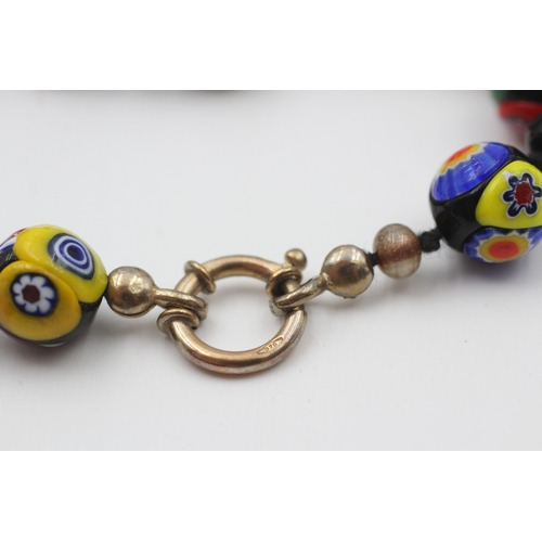 185 - 9ct gold vintage millefiori glass bead bracelet (1.8g)