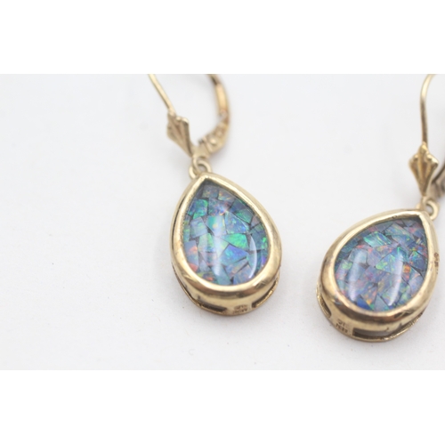 210 - 9ct gold opal triplet mosaic drop earrings (2g)