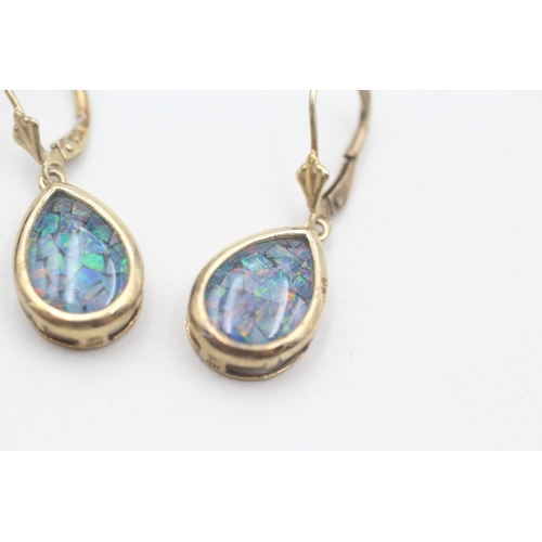 210 - 9ct gold opal triplet mosaic drop earrings (2g)