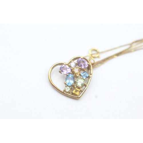 216 - 9ct gold multi-gemstone heart pendant necklace set with topaz, amethyst, peridot, citrine & white sa... 