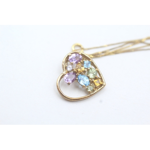 216 - 9ct gold multi-gemstone heart pendant necklace set with topaz, amethyst, peridot, citrine & white sa... 