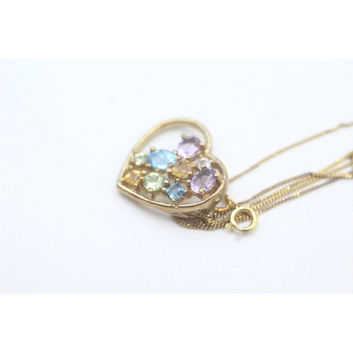 216 - 9ct gold multi-gemstone heart pendant necklace set with topaz, amethyst, peridot, citrine & white sa... 