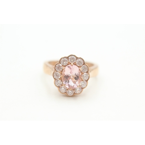 23 - 9ct rose gold cubic zirconia and morganite set cluster ring (4.1g) Size  L 1/2