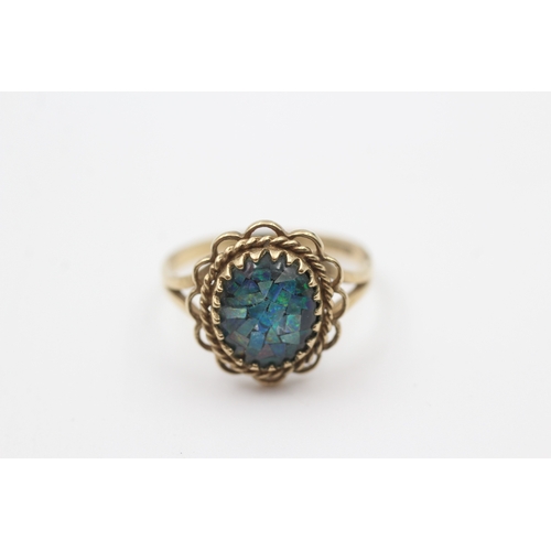 244 - 9ct gold opal mosaic triplet single stone ring (2.5g) Size  N