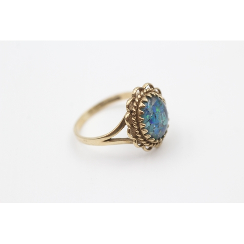 244 - 9ct gold opal mosaic triplet single stone ring (2.5g) Size  N