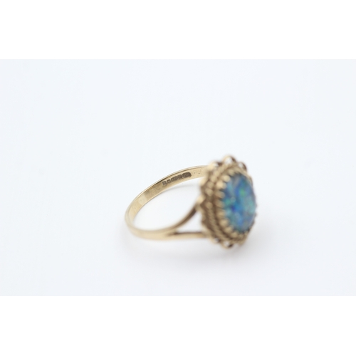 244 - 9ct gold opal mosaic triplet single stone ring (2.5g) Size  N