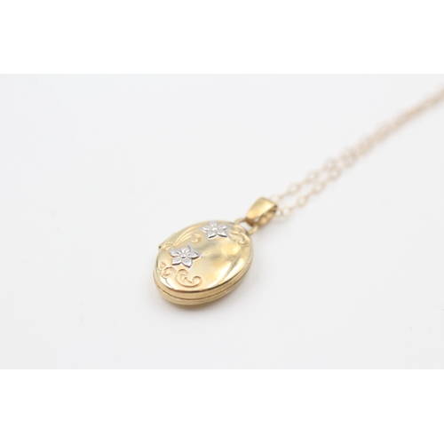 248 - 9ct gold oval locket pendant necklace (1.2g)