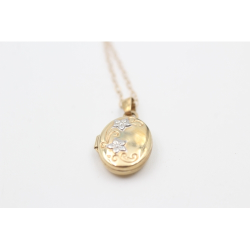 248 - 9ct gold oval locket pendant necklace (1.2g)