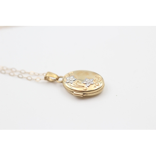 248 - 9ct gold oval locket pendant necklace (1.2g)