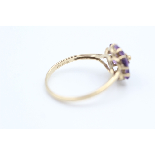 29 - 9ct gold pear cut amethyst set floral cluster ring (1.6g) Size  O