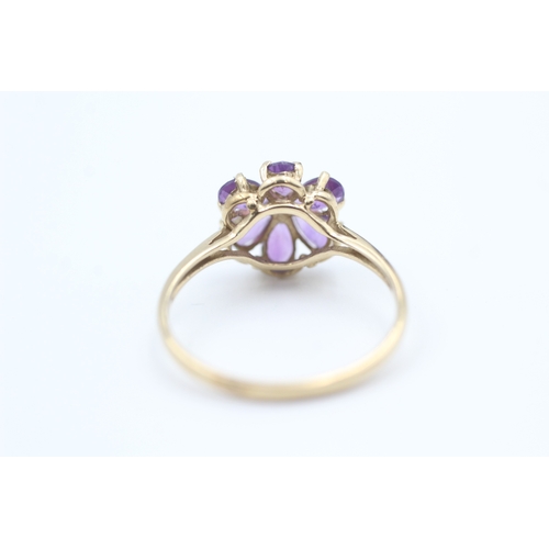 29 - 9ct gold pear cut amethyst set floral cluster ring (1.6g) Size  O