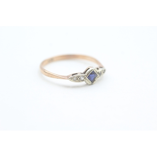 34 - 9ct rose gold Art Deco blue and white gemstone set dress ring (1.4g) Size  P 1/2